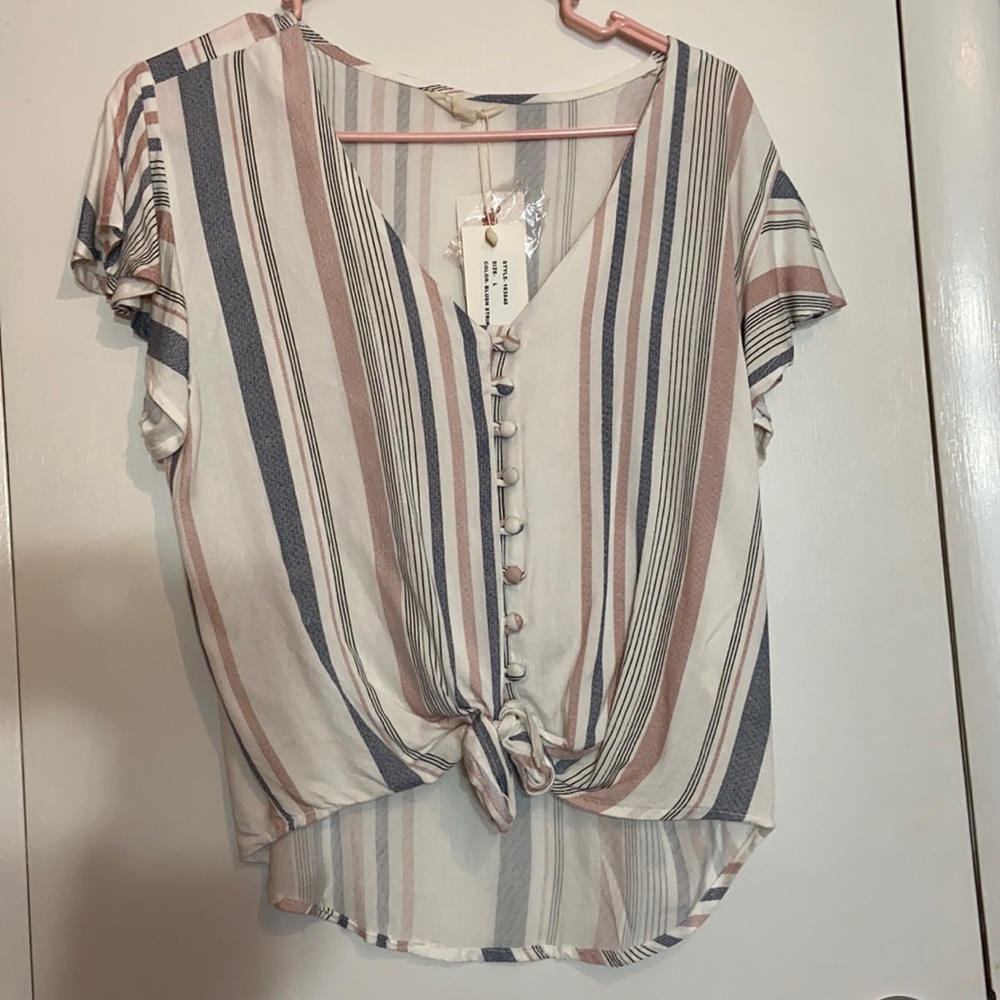 NWT Striped Button-Up Top Large